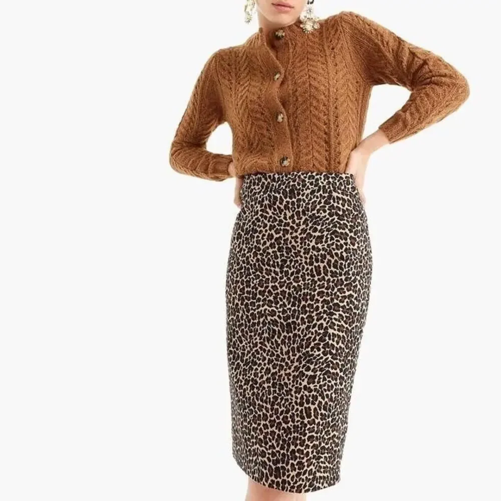 J.Crew No. 2 Pencil Skirt in Leopard Bi-Stretch Cotton Brown Black size 4